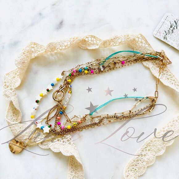 FREE PEOPLE Starry Celestial Multi Layer Gold Necklace In Multicolor NWT - Picture 4 of 6